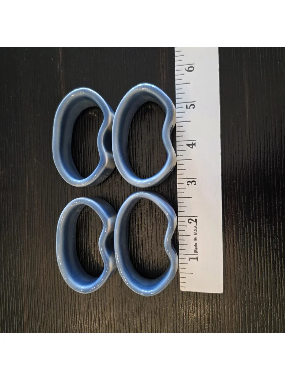 Set Of 4 Ceramic Floral Napkin Rings Light Blue Botanical Table Decor EUC